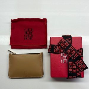 Carolina Herrera CH Leather coin pouch in tan- nwt!